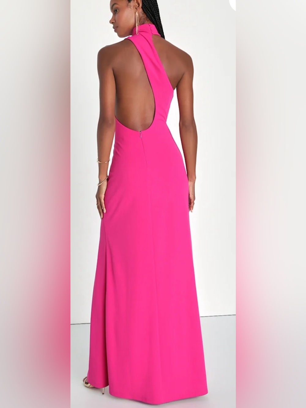Lulus Keep It Interesting Asymmetrical Pink Halter Maxi Dress NWT XS